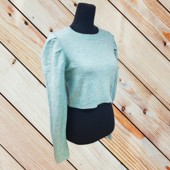 Wild Fable Women's Lt Blue Soft Puffy Sleeve Cropped Crewneck Sweater XS NWT - Picture 6 of 11